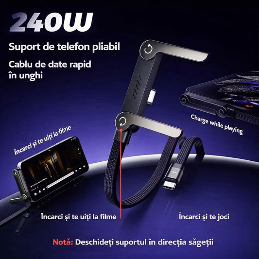 Cablul USB-C FlexiCharge PRO – 2 în 1 | Încărcare + Suport Telefon 90°