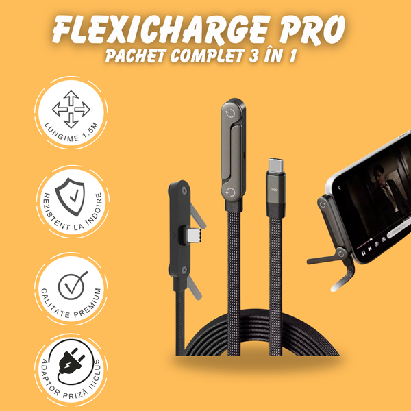 Încărcătorul FlexiCharge PRO cu Suport Telefon + Adaptor Priză Inclus
